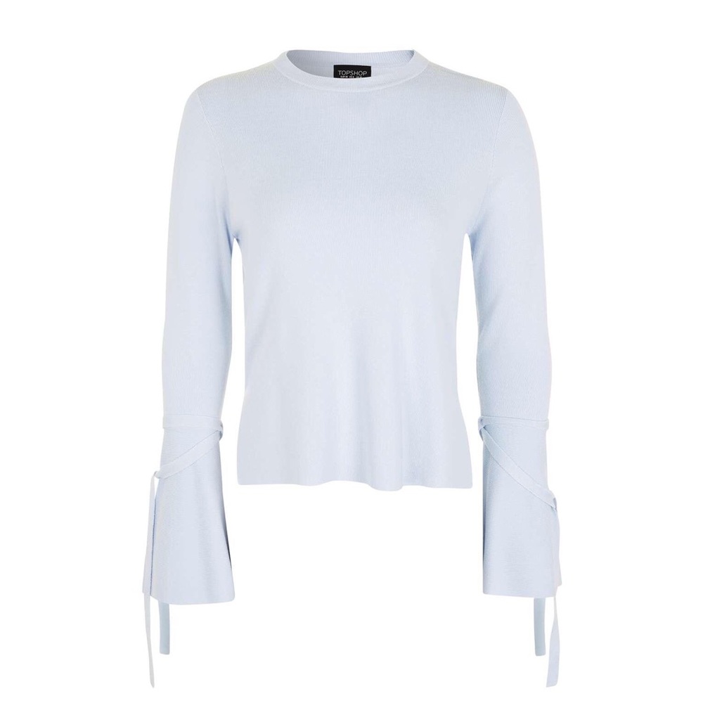 Topshop Blue Tie Sleeve Fluted Top